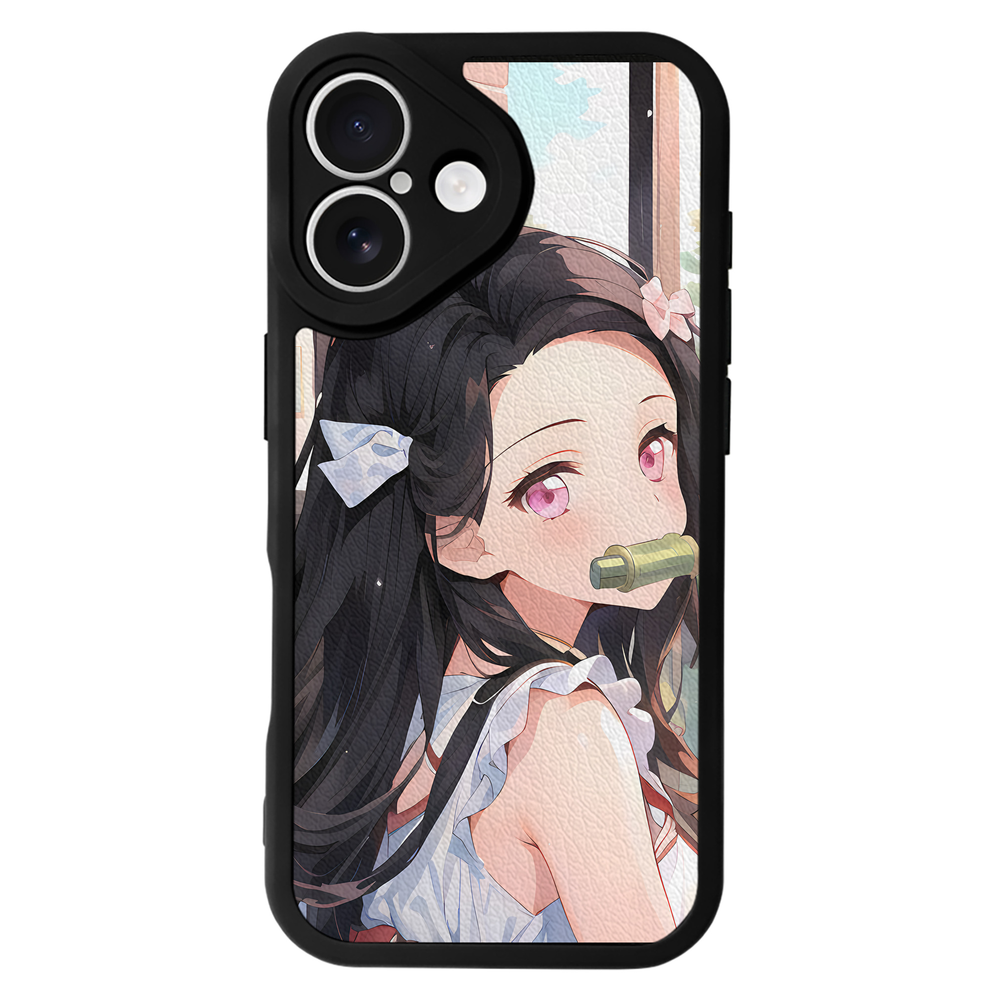 （画像用） 鬼滅の刃（きめつのやいば）竈門 禰󠄀豆子／かまど ねずこ Kamado Nezuko 【iPhone 16シリーズ対応】シリコンスマホケース（レザー調） 材質：シリコン